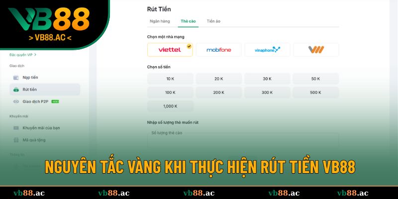 Nguyên tắc vàng khi thực hiện rút tiền VB88 qua các phương thức
